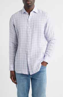 Frisbee Shadow Check Linen Button-Up Shirt