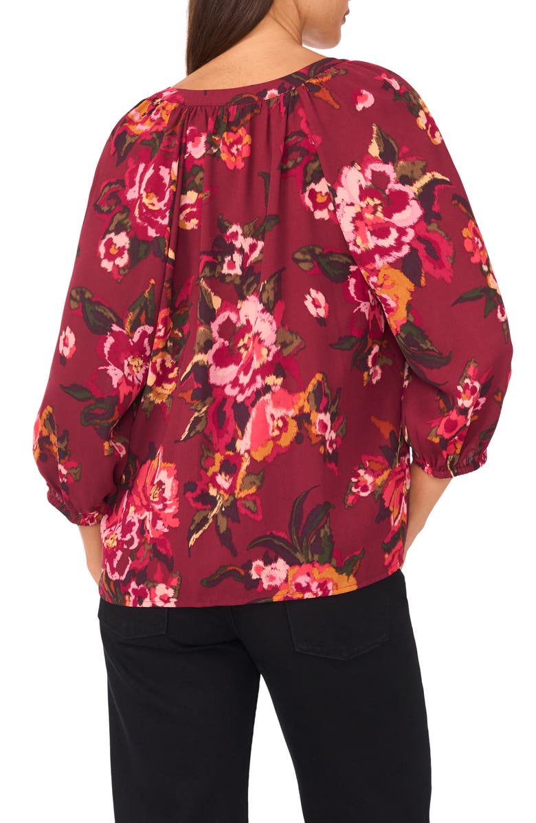 Vince Camuto V-Neck Puff Sleeve Blouse, Alternate, color, Zinfandel