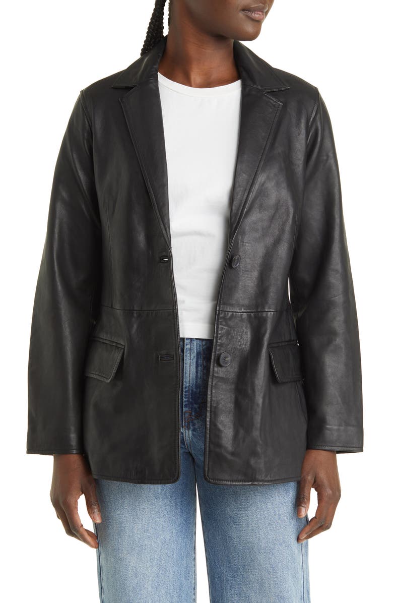 AllSaints Corinna Leather Blazer, Main, color, 