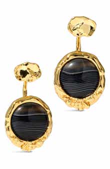 Brut Banded Agate Coin Front/Back Earrings