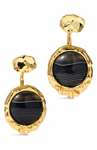 Brut Banded Agate Coin Front/Back Earrings
