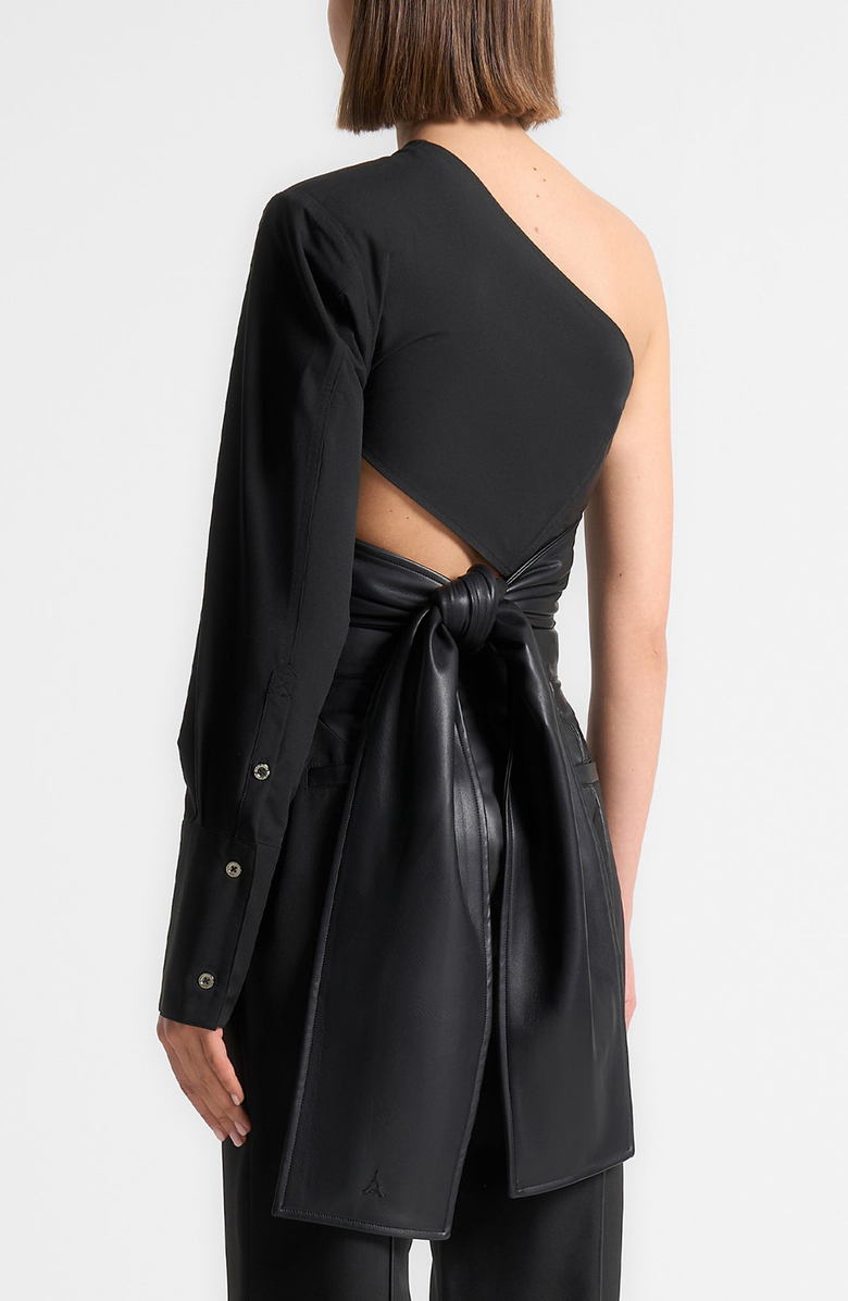 Manière De Voir Coralie One Sleeve Leather Wrap Top, Alternate, color, Black