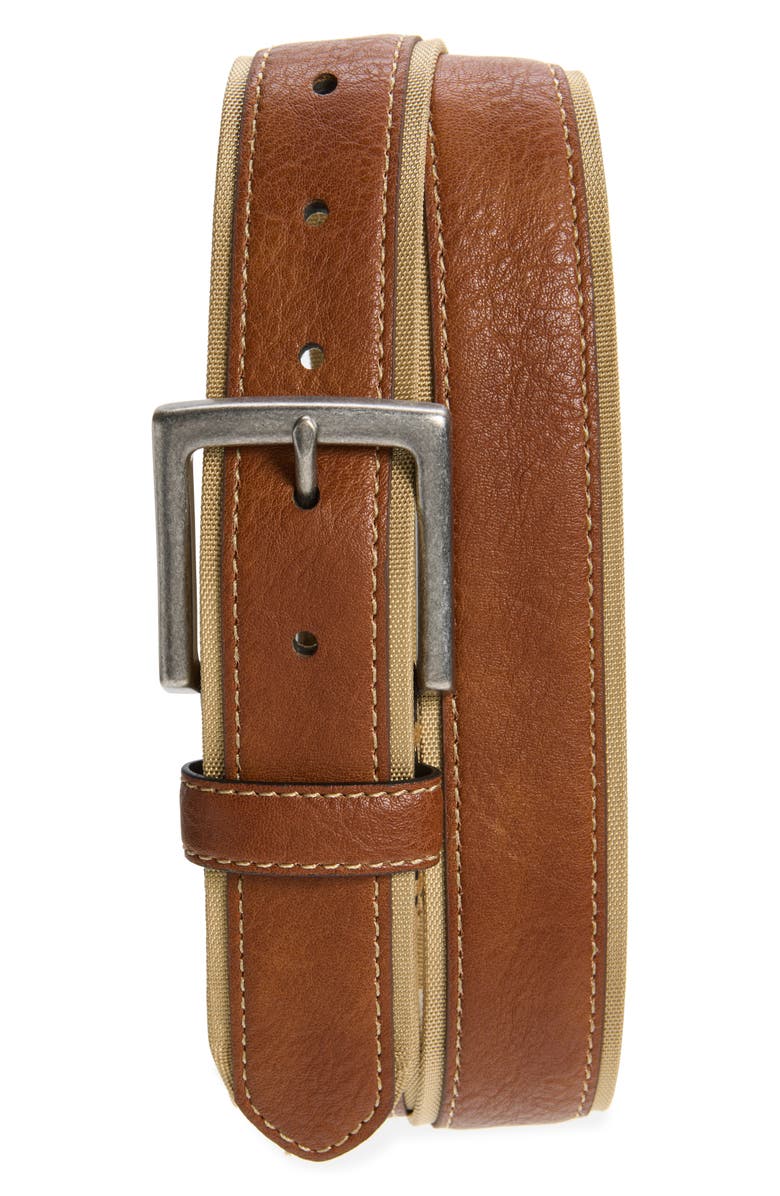 NORDSTROM RACK Leather & Canvas Belt, Main, color, Cognac
