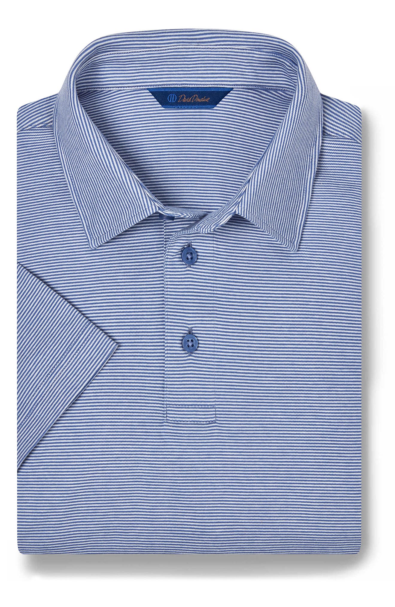 David Donahue Stripe Interlock Cotton Polo