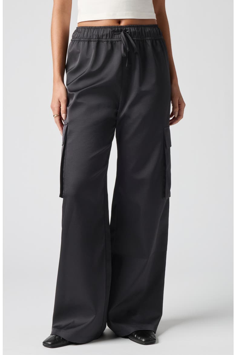 Satin Cargo Pants, Main, color, BLACK