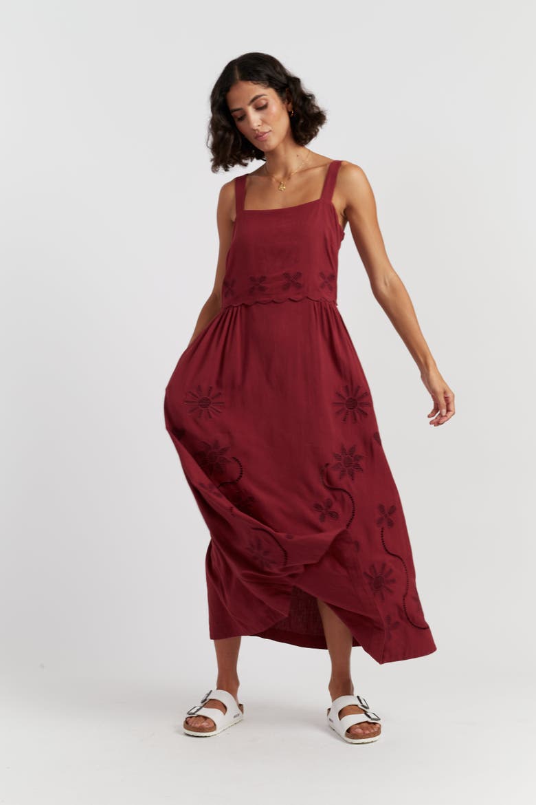 Sienna Linen-Blend Broderie Summer Dress, Alternate, color, Sienna