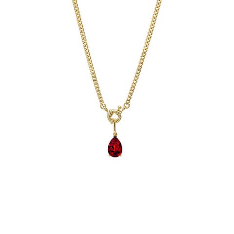 Colored CZ Pear Charm Cuban Toggle Necklace