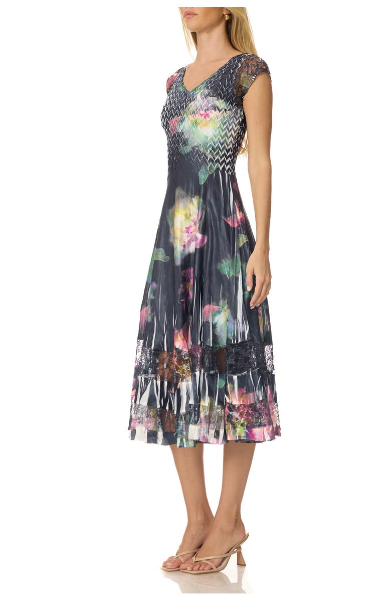 Komarov Floral Print Dress with Lace Cap Sleeve, Alternate, color, Phantom Bloom