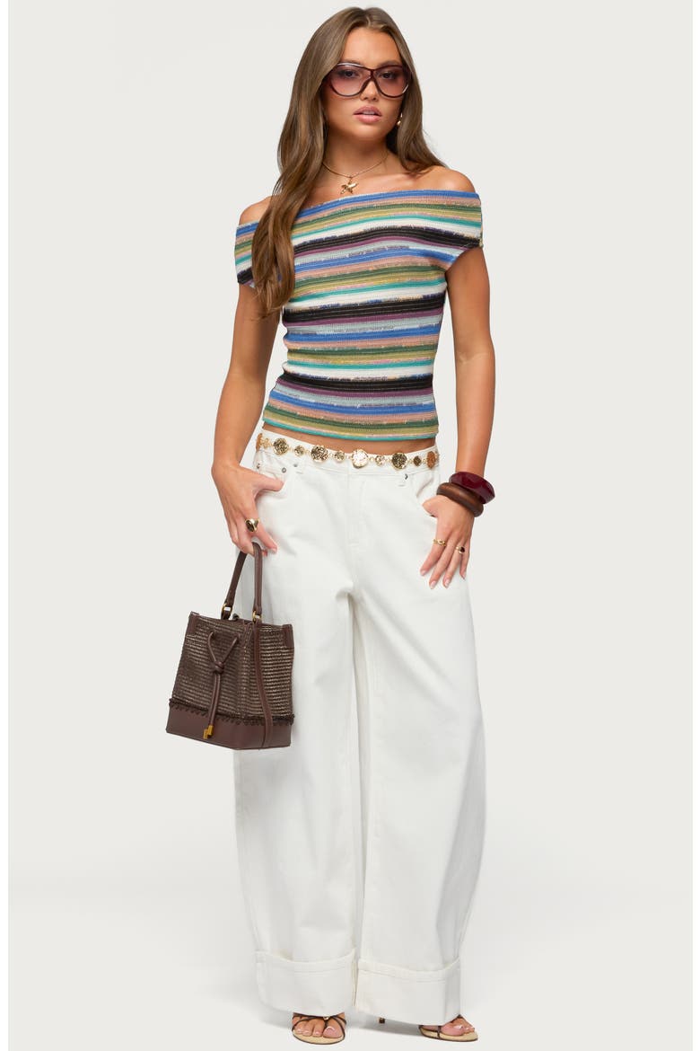 Kella Low Rise Baggy Cuffed Wide Leg Jeans, Alternate, color, WHITE