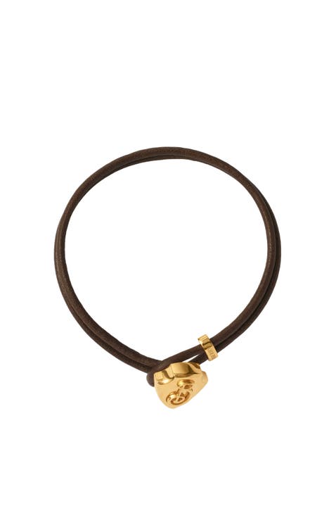 Leather B Shield Bracelet