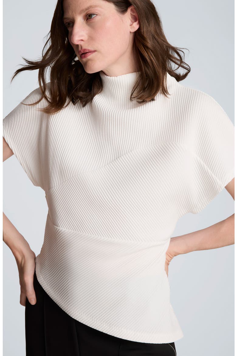 Asymmetric Mock Neck Rib Knit Top, Alternate, color, FEATHER WHITE