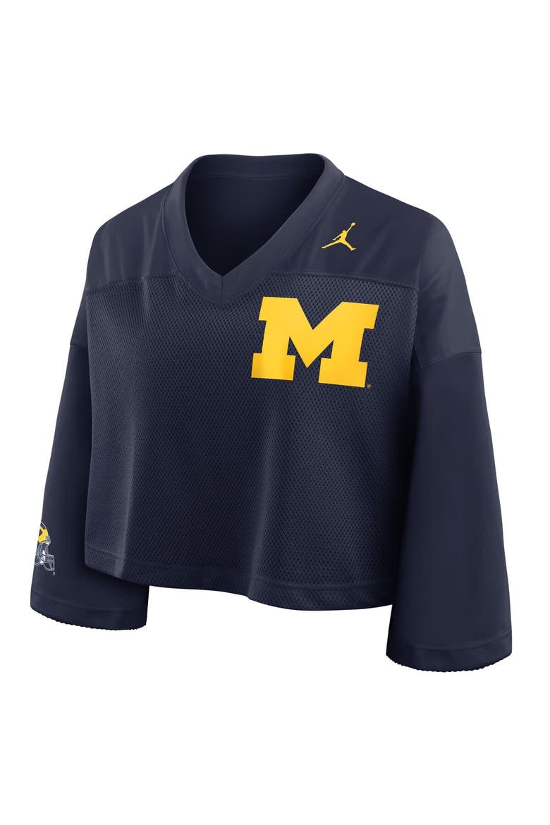 Women's Jordan Brand Navy Michigan Wolverines Cropped Mesh Dri-FIT Fashion Jersey, Alternate, color, Navy