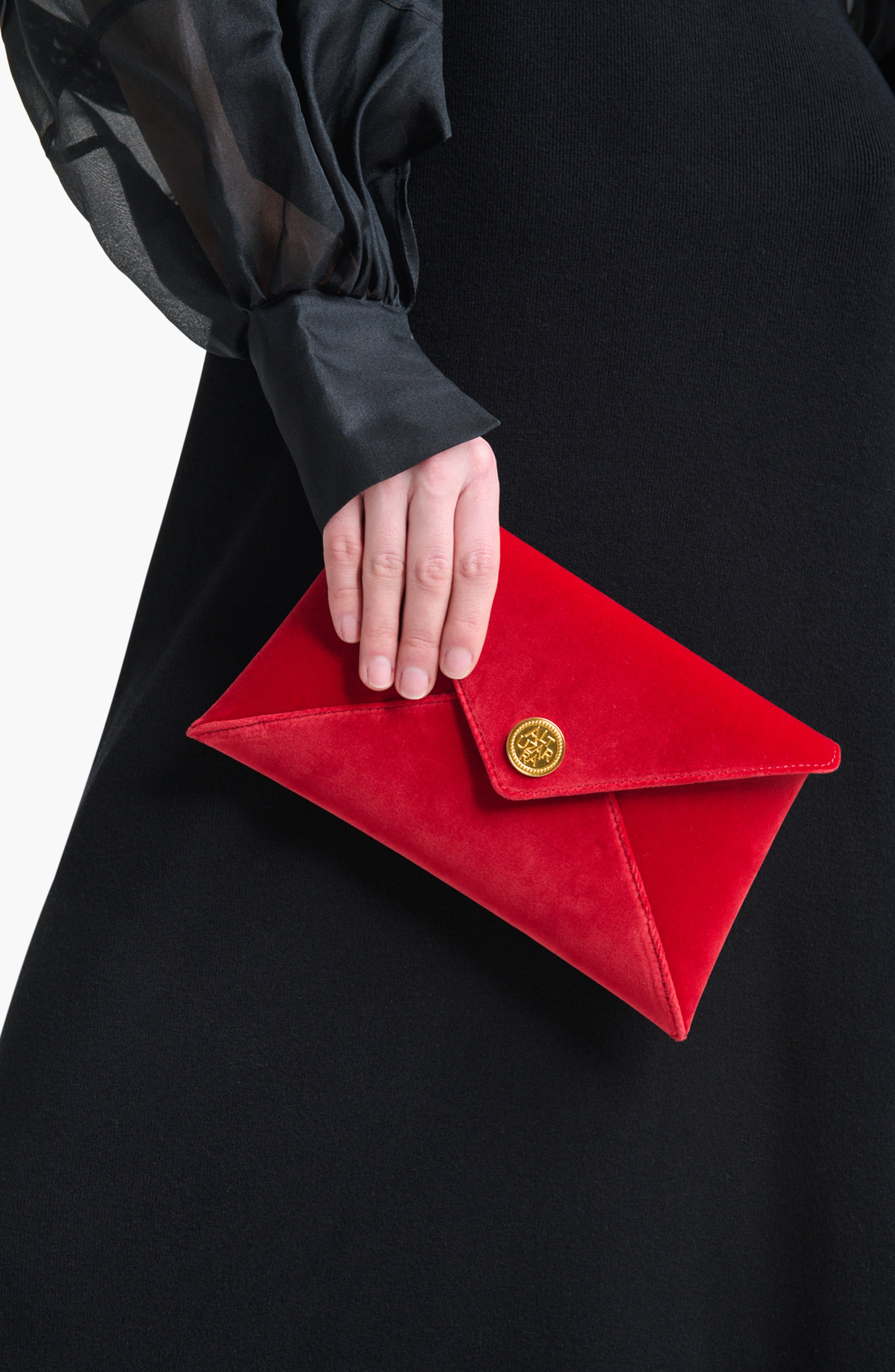 Altuzarra Medallion Velveteen Envelope Clutch, Alternate, color, Grenadine