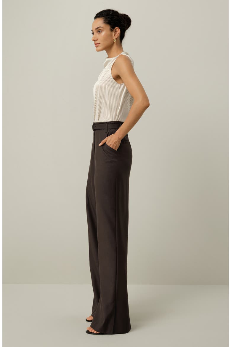 Women's Silk-Wool Blend High-Waisted Wide-Leg Pants, Alternate, color, Chestnut