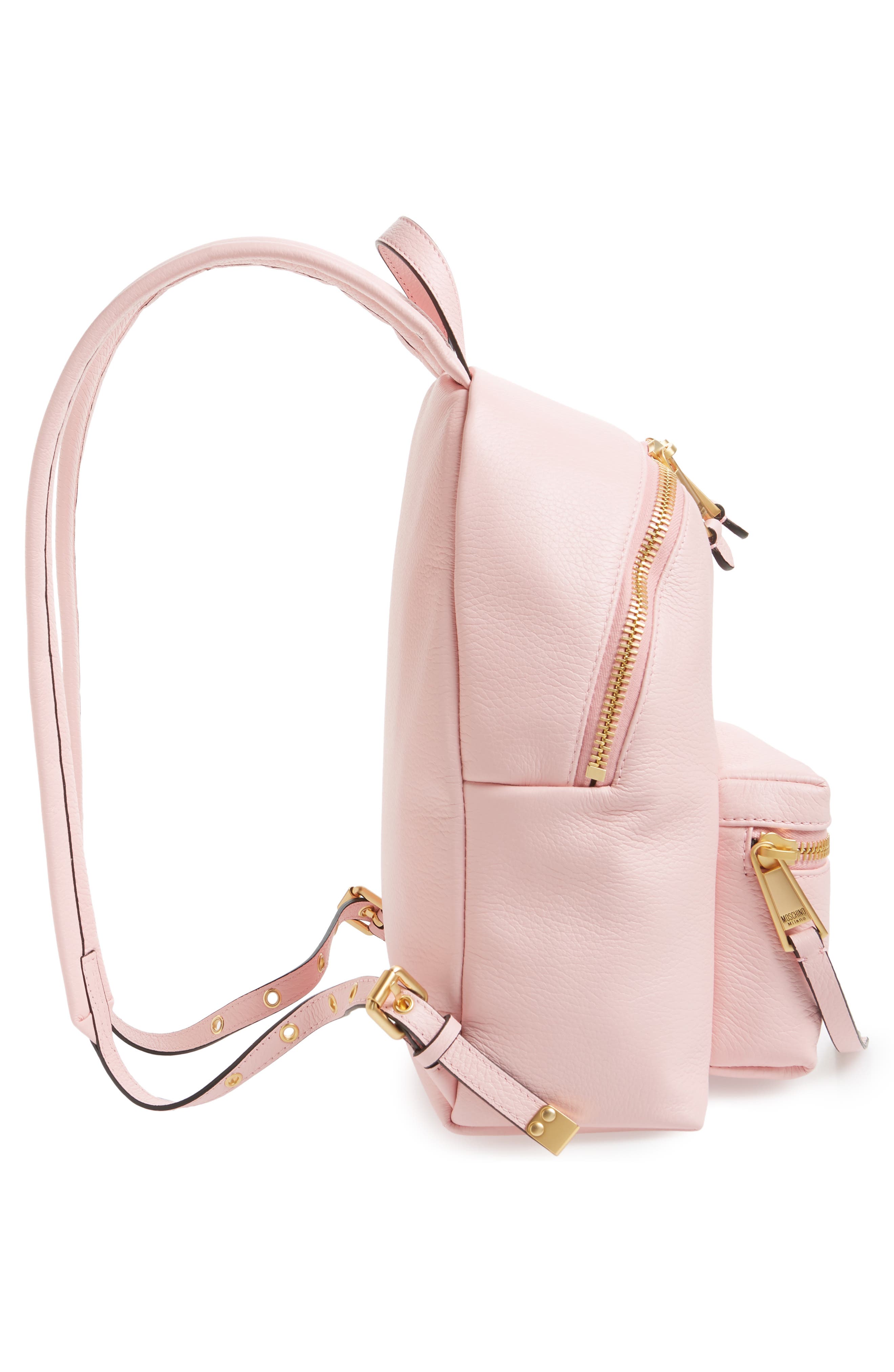 Moschino Logo Leather Backpack, Alternate, color, 