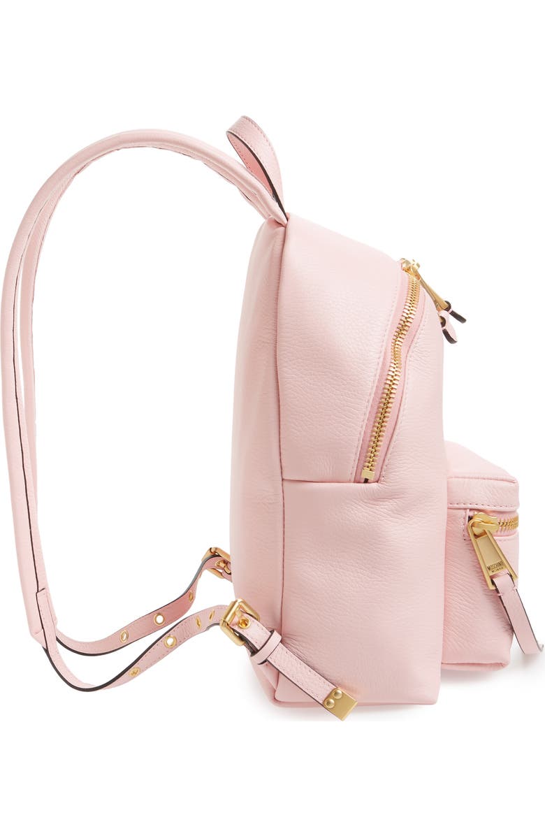 Moschino Logo Leather Backpack, Alternate, color,