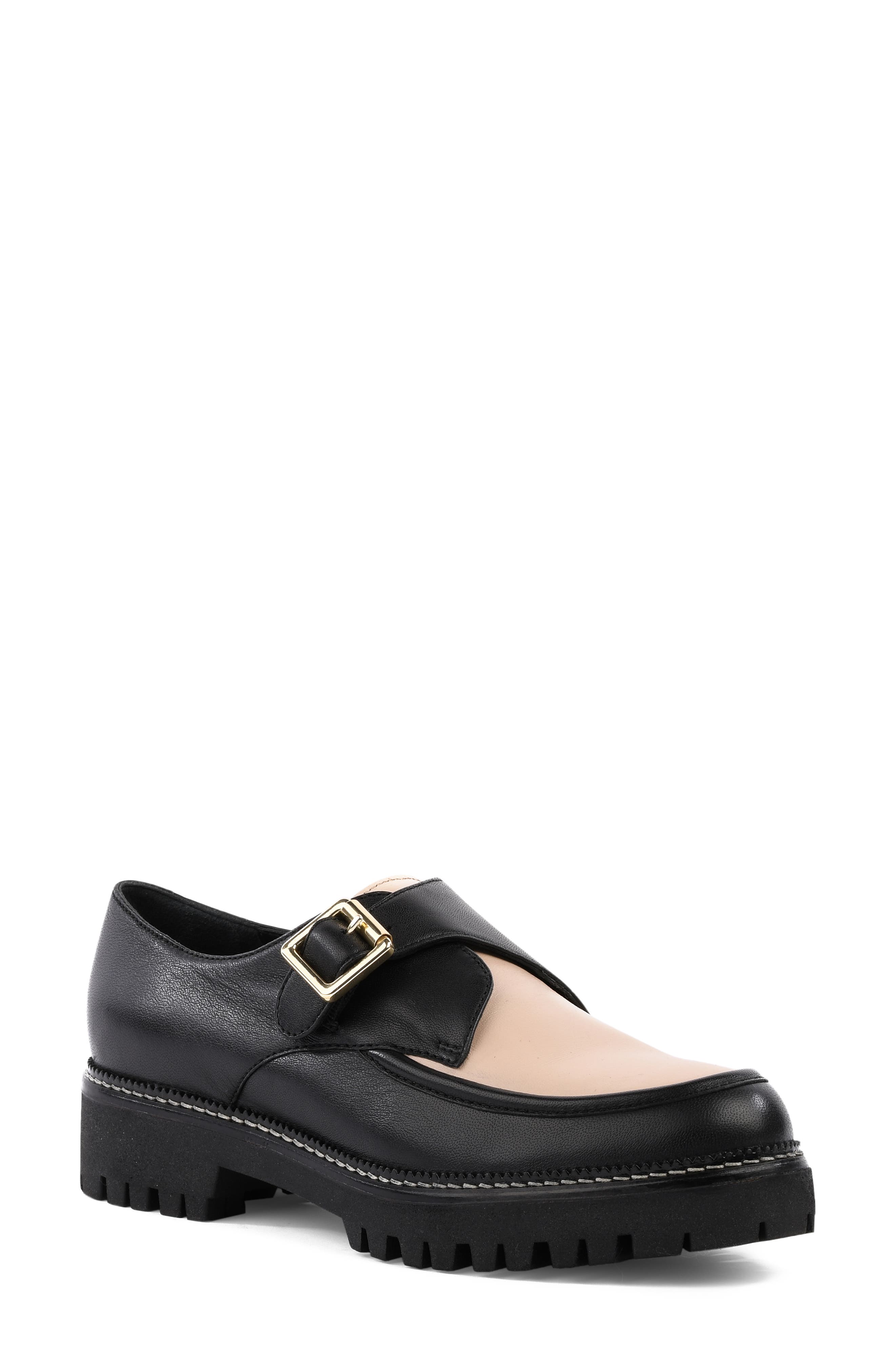 Catch Me Monk Strap Loafer, Main, color, BLACK/ WHITE LEATHER