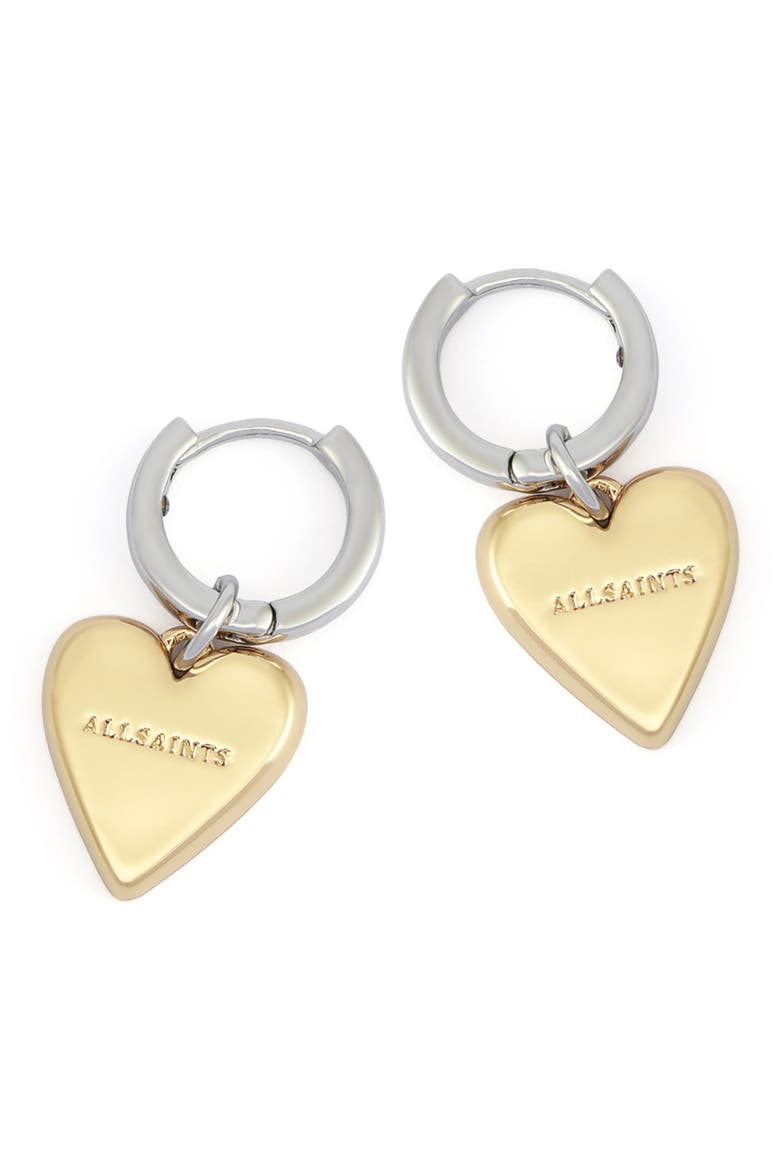 Heart Drop Huggie Hoop Earrings, Alternate, color, TWO TONE SHINY