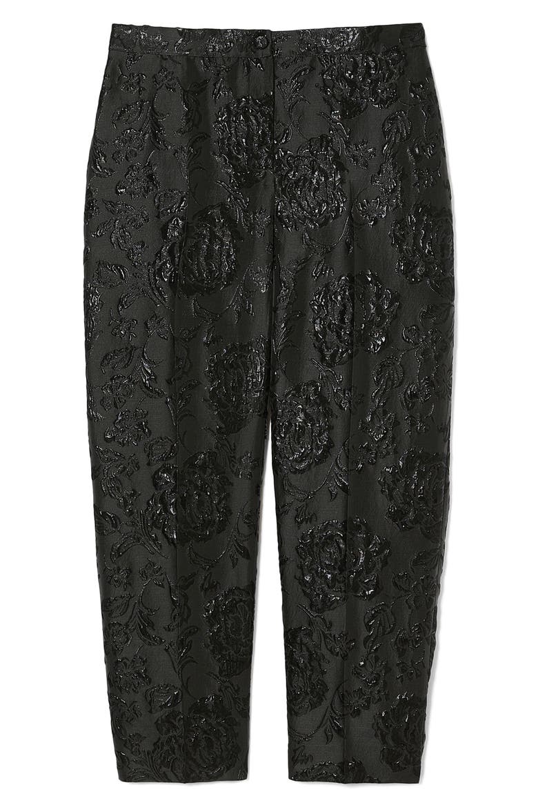 Demetra Metallic Floral Jacquard Pants, Alternate, color, BLACK