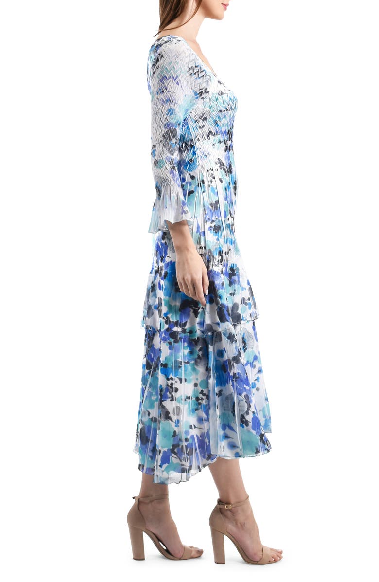 Komarov Floral Tiered Charmeuse & Chiffon Midi Dress, Alternate, color, 