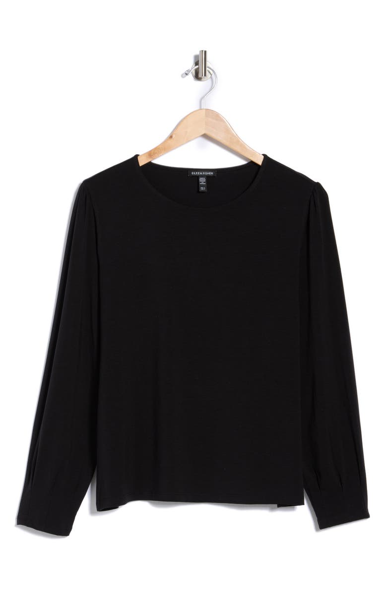 Eileen Fisher Pleat Sleeve Top, Alternate, color, Black