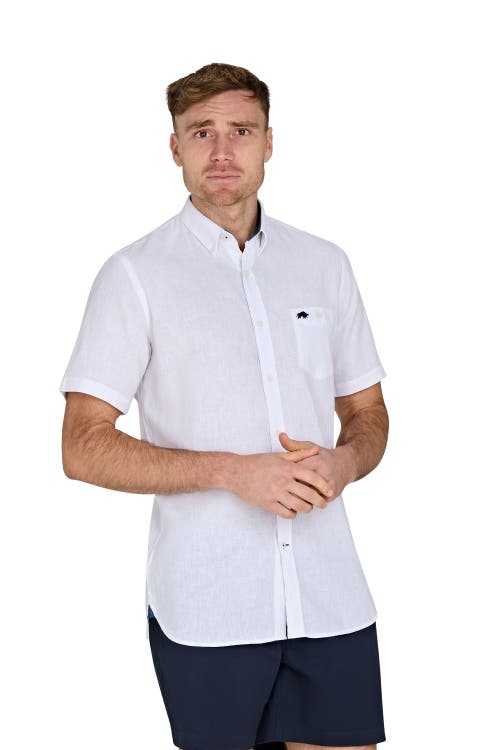 Raging Bull Short Sleeve Linen Shirt In White