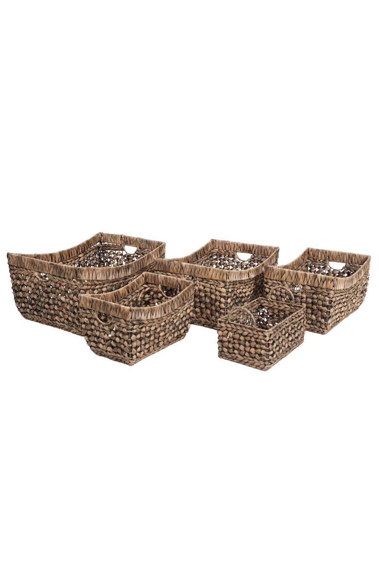 Aria Handwoven Water Hyacinth Nesting Storage Baskets with Handles, Main, color, Brown