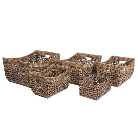 Aria Handwoven Water Hyacinth Nesting Storage Baskets with Handles (Set of 5)