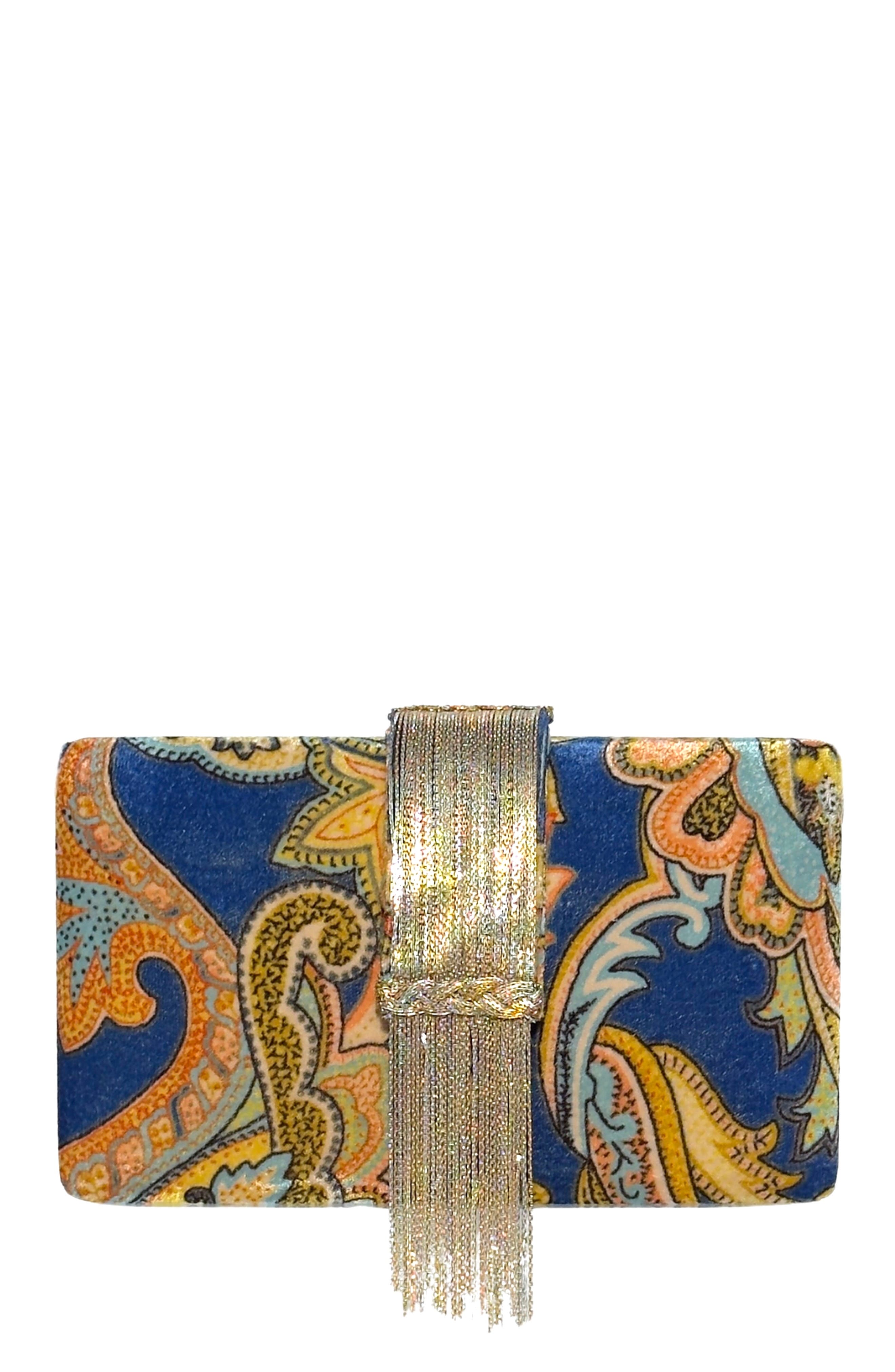 Simitri Velvet Fringe Clutch, Main, color, Paisley