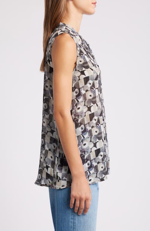 Apny Print Chiffon Button-up Sleeveless Top In Black/white