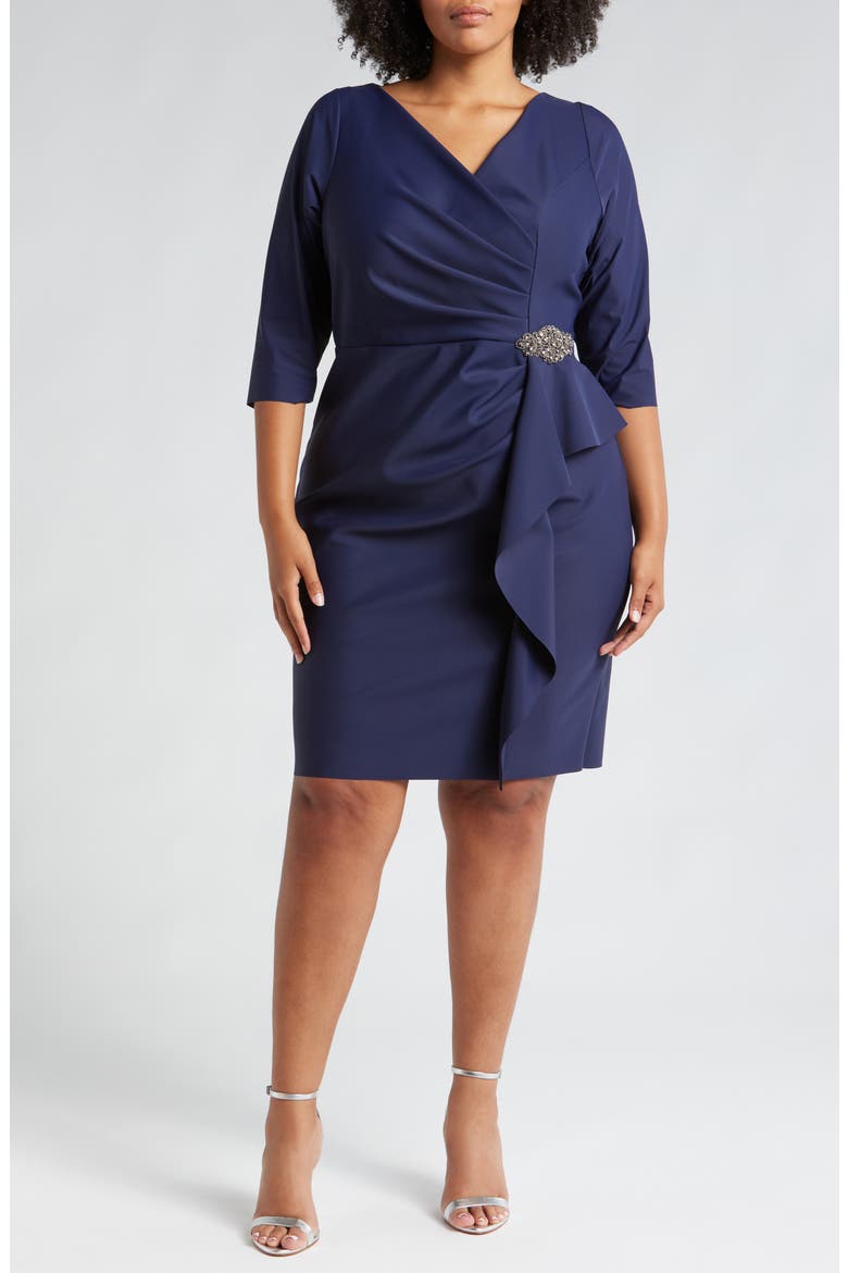 Pleated Sheath Cocktail Dress, Main, color, NAVY