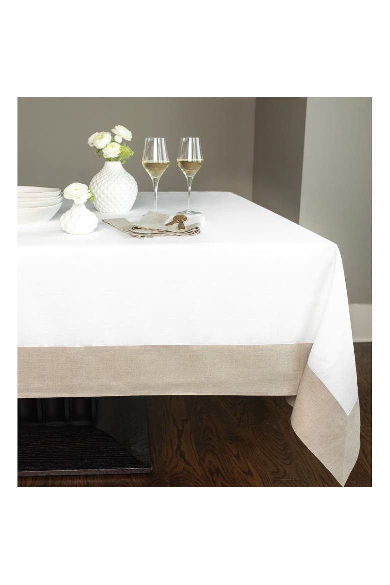 Linen Tablecloth - Contempo, Alternate, color, Natural and White
