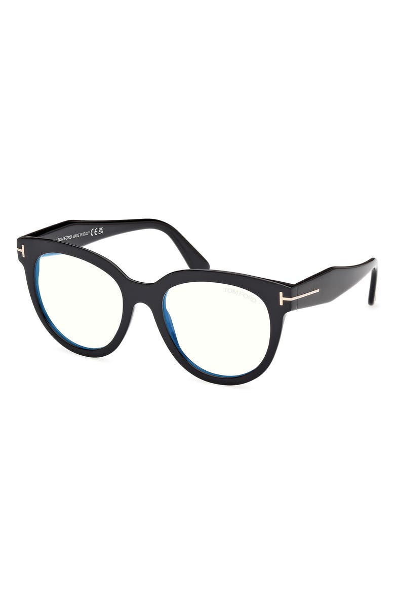 TOM FORD 52mm Butterfly Blue Light Blocking Glasses, Alternate, color, Black
