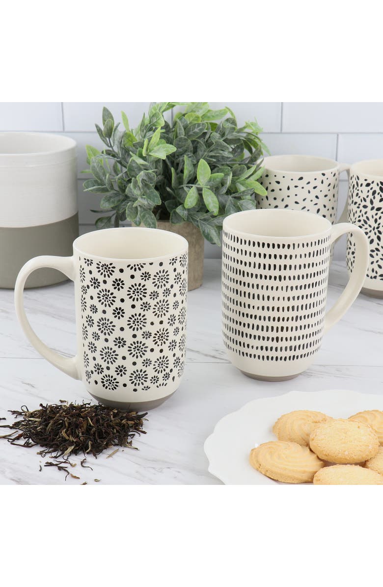 Mr. Coffee Dutton Springs 4 Piece 19 Ounce Stoneware Assorted Designs Mug Set, Alternate, color, White