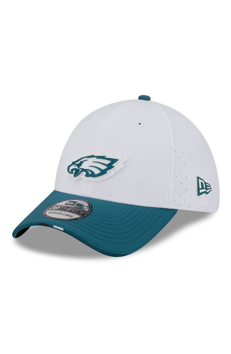 New Era Men's New Era White/Midnight Green Philadelphia Eagles 2025 NFL Training Camp 39THIRTY Flex Hat, Main, color, White