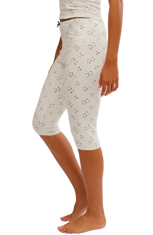 Free People Full Bloom Eyelet Pajama Capri Pants In White