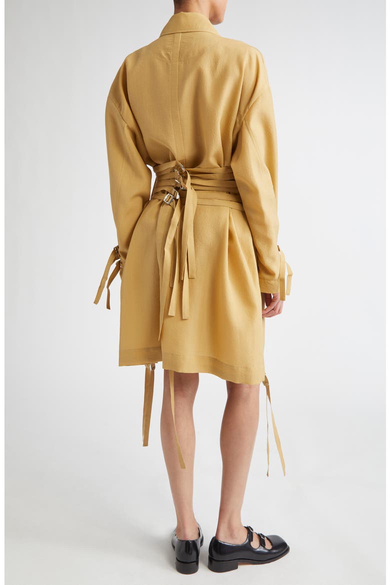 Buckled Strap Wool & Silk Coat, Alternate, color, BEIGE