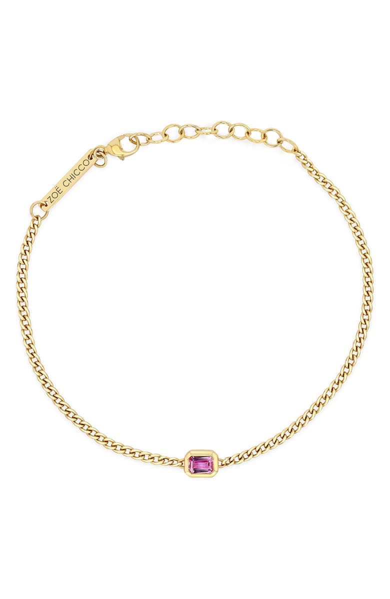 Zoë Chicco Pink Sapphire Pendant Bracelet, Main, color, 14K Yellow Gold