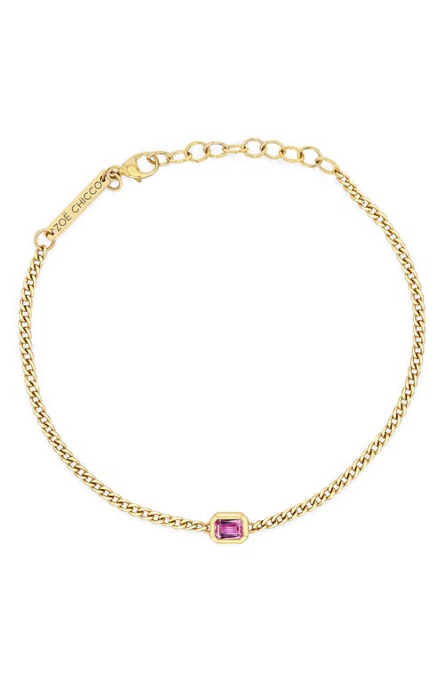 Zoë Chicco Pink Sapphire Pendant Bracelet in 14K Yellow Gold at Nordstrom, Size 7"