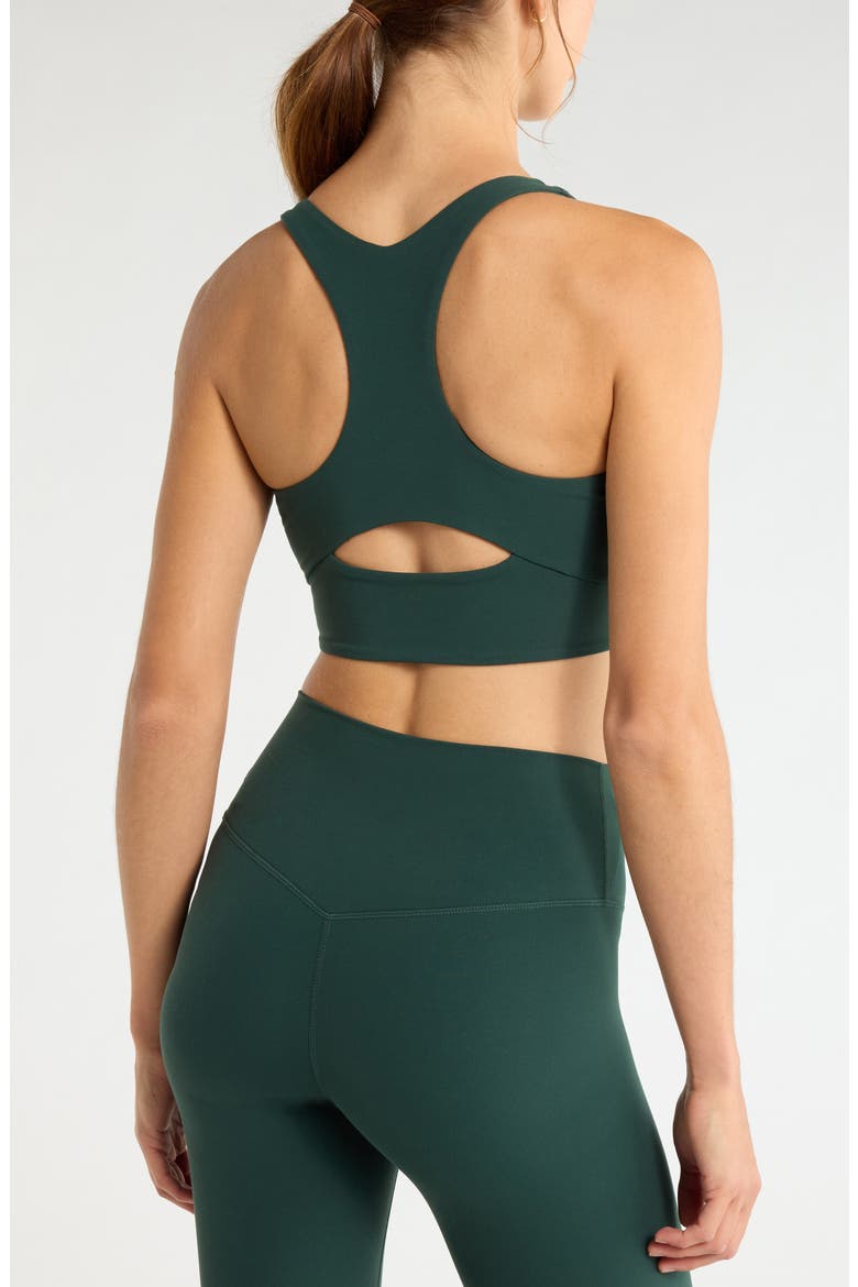 Studio Luxe V-Neck Racerback Sports Bra, Alternate, color, GREEN TIMBER