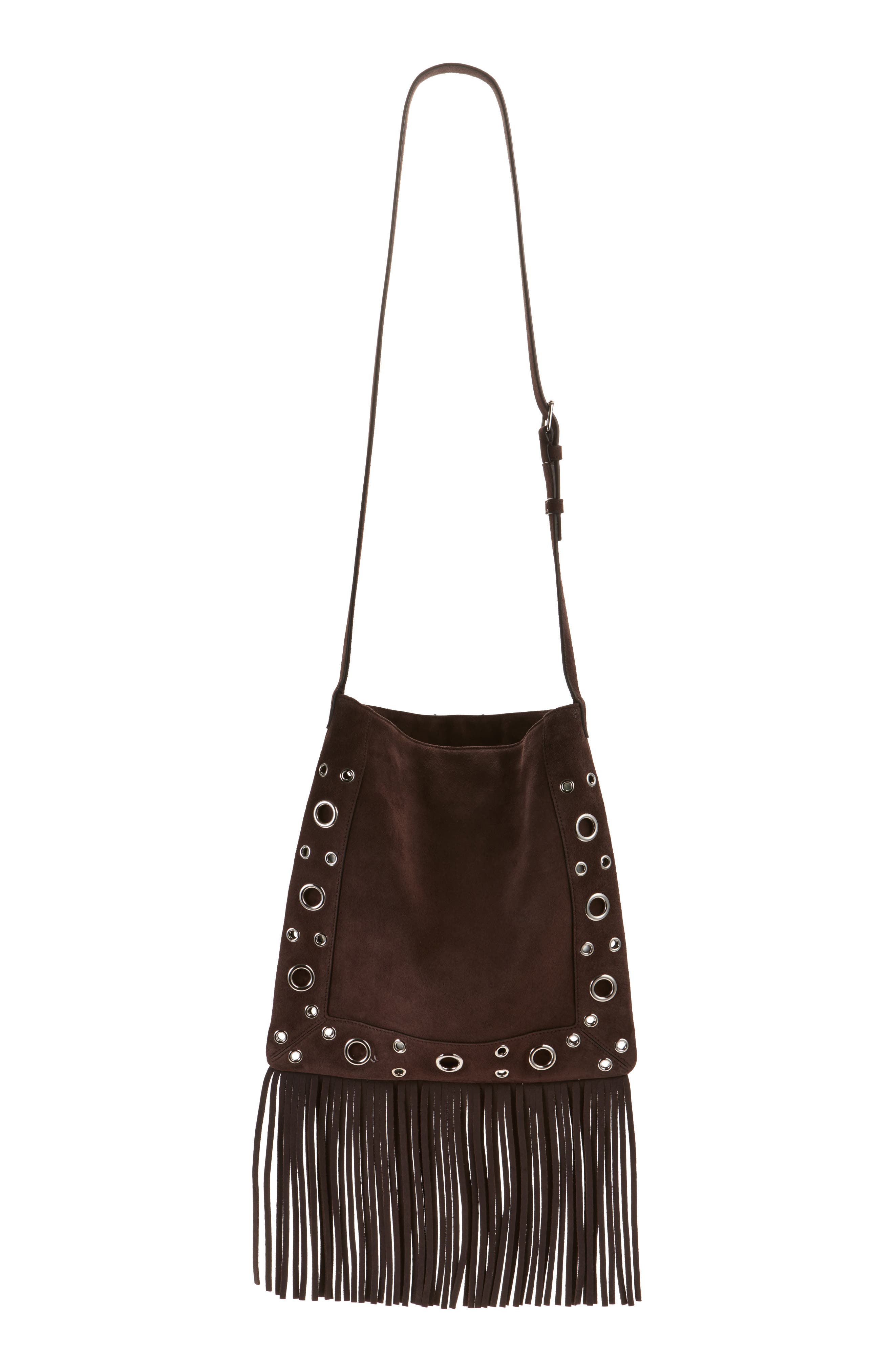 Valentino Garavani Medium Nellcôte Fringed Studded Suede Shoulder Bag, Alternate, color, Multicolor/ Testa Di Moro