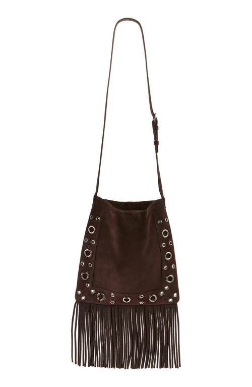 Valentino Nellcote Medium Studded Fringed Suede Crossbody Bag In Brown
