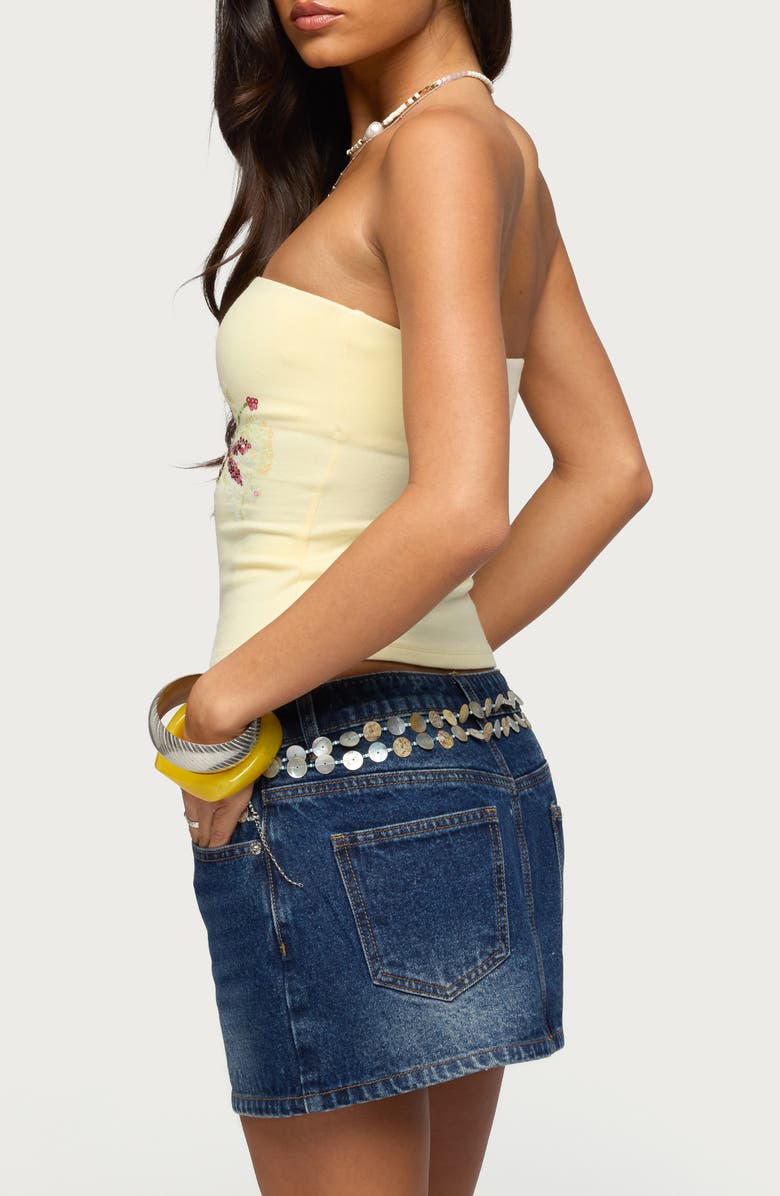 EDIKTED Braelyn Sequin Floral Tube Top, Alternate, color, Light-Yellow