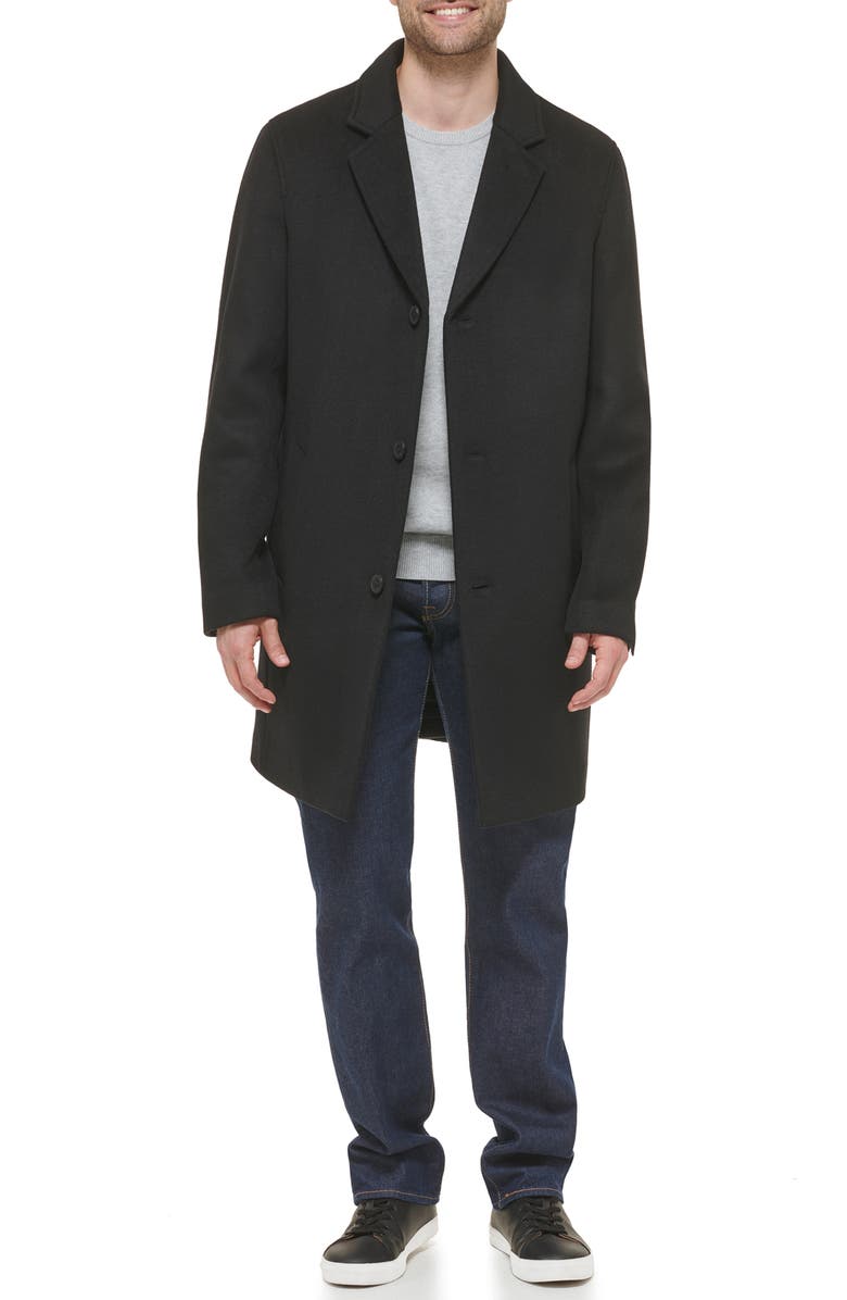Cole Haan Classic Wool Blend Plush Notched Collar Coat, Main, color, Black