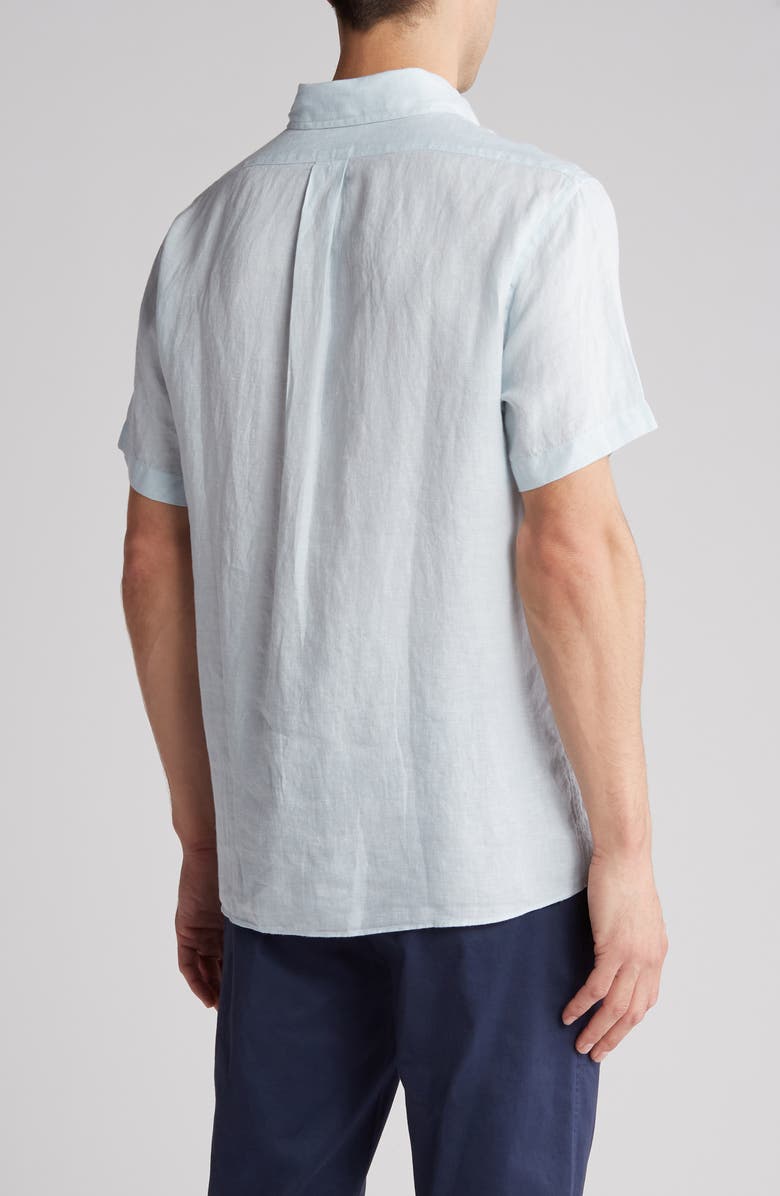 Brooks Brothers Regular Fit Short Sleeve Linen Button-Down Shirt, Alternate, color, Turquoise/Aqua