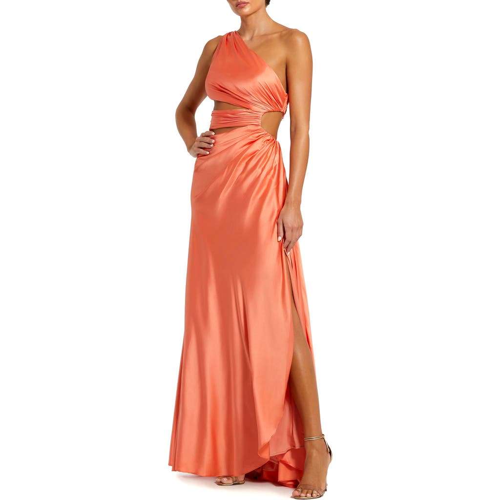 Mac Duggal Cut Out One Shoulder Satin Gown In Orange In Orange