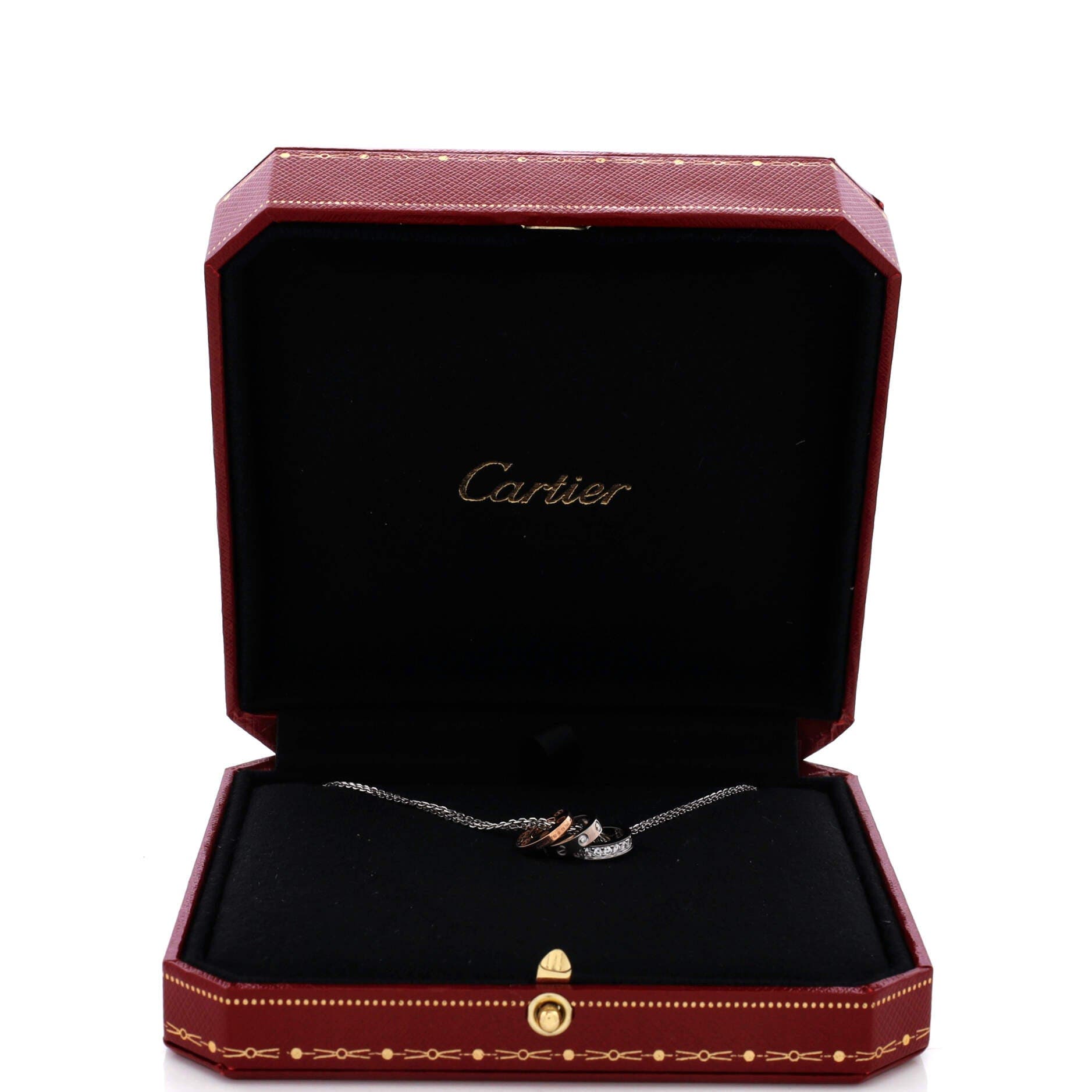 Love 3 Ring Pendant Necklace 18K Rose Gold and 18K White Gold with Diamonds, Alternate, color, Metallic Gold
