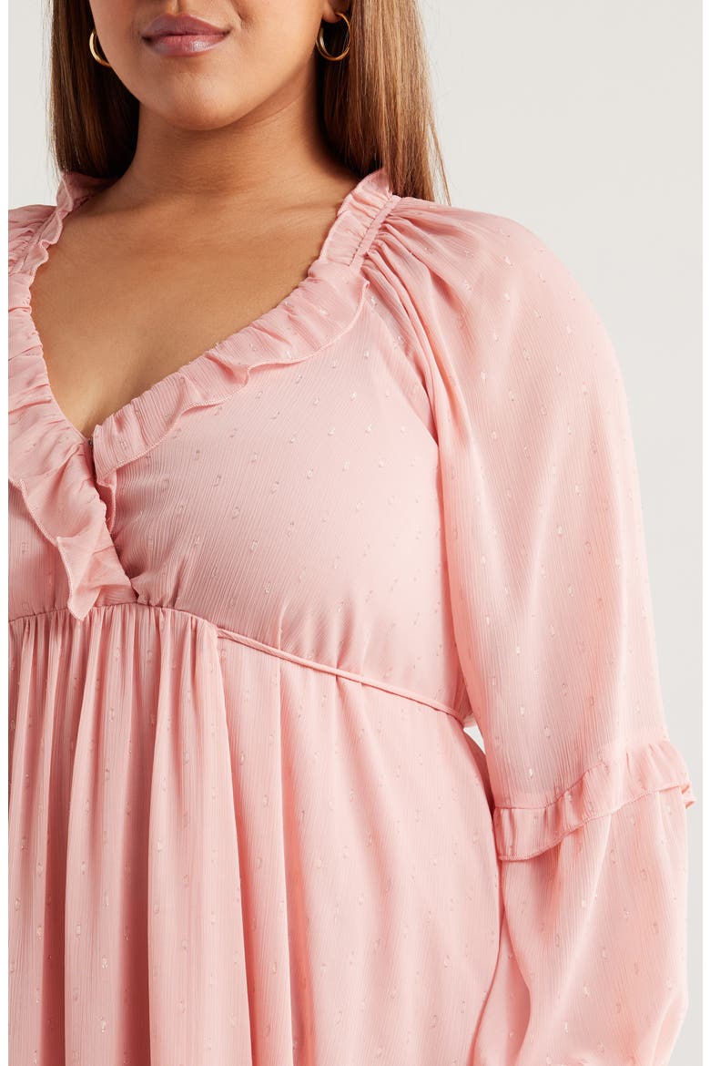 Metallic Floral Print Long Sleeve Maxi Dress, Alternate, color, BLUSH
