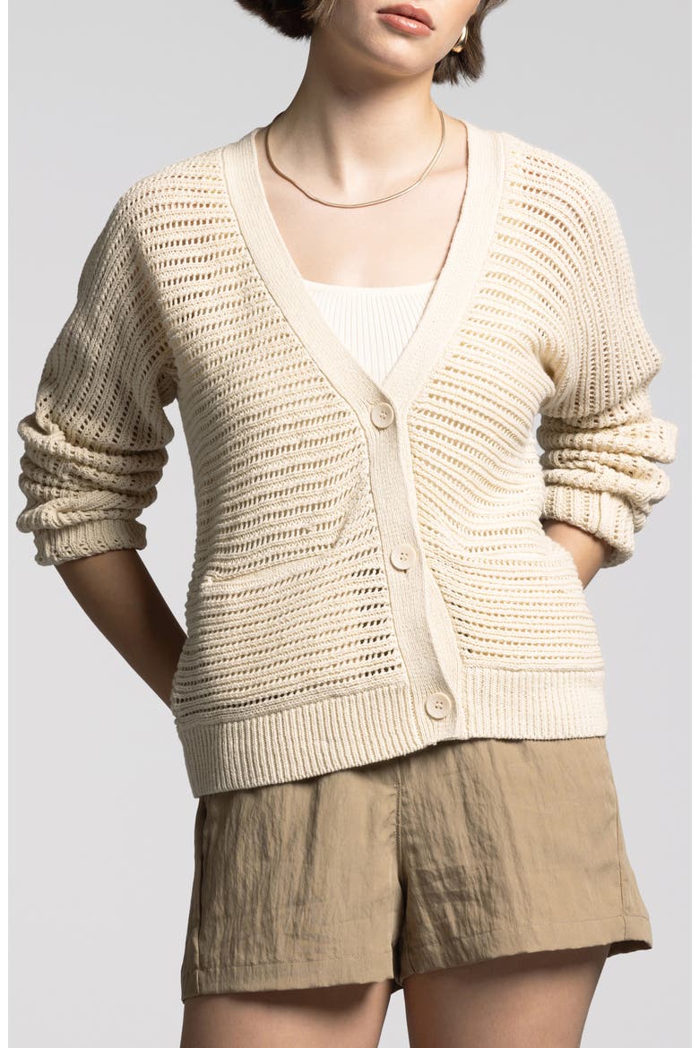 Lisette Linen & Cotton Cardigan, Main, color, BONE