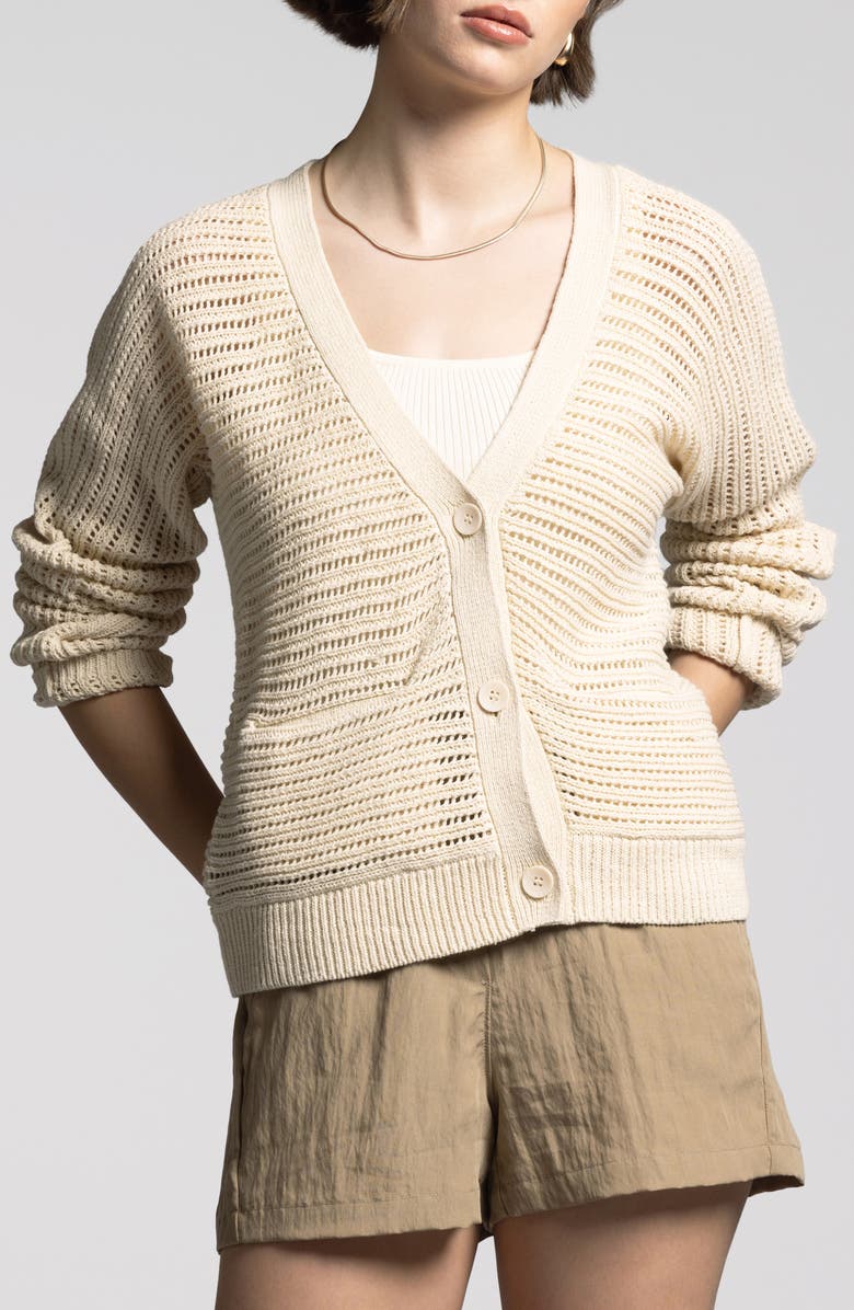 WEEKEND LOS ANGELES Lisette Linen & Cotton Cardigan, Main, color, Bone